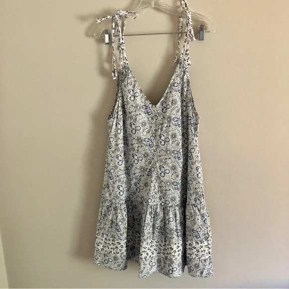 Rebecca Taylor Blue and White Cactus Fleur Tie Strap Mini Sun Dress - Picture 4 of 12